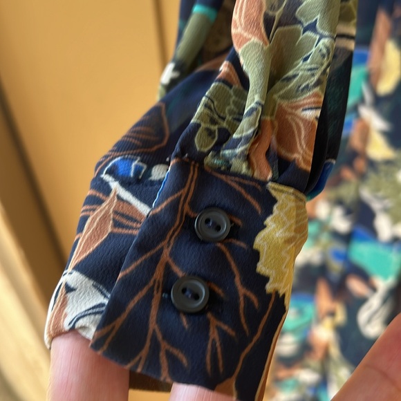 H&M CONSCIOUS Navy Blue & Green Boho Floral Button Down Chiffon Maxi Dress 2 - Picture 8 of 13